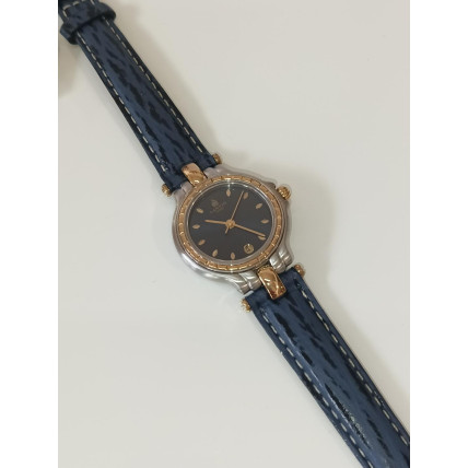 VINTAGE Lanvin γυναικείο ρολόι με επίχρυσο και ασημί καντράν και μπλε δερμάτινο λουράκι (VIN24)
